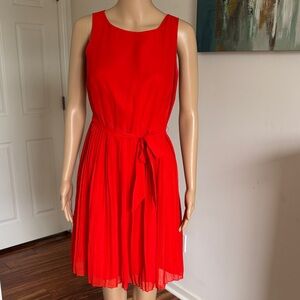 White House Black Market Deep Orange Sleeveless Tie-Waist Pleated Mini Dress